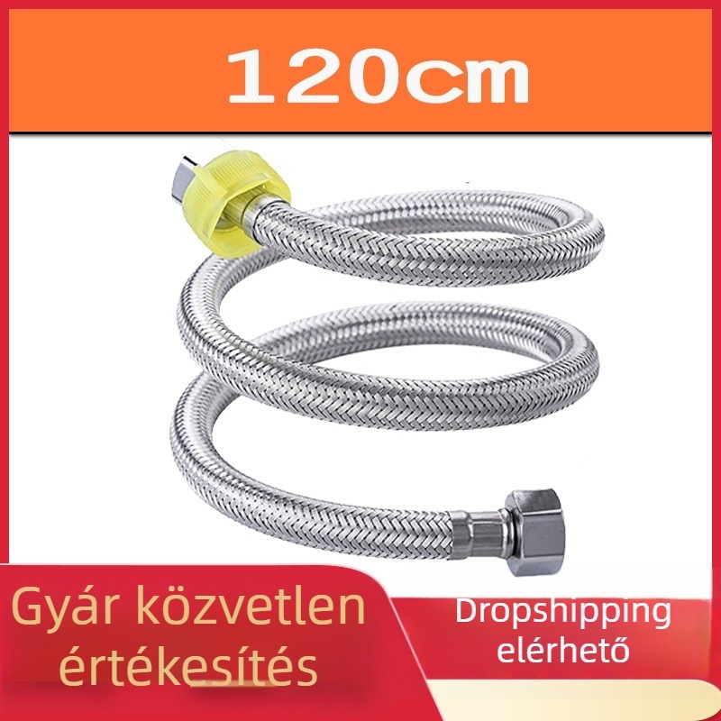 WC vízellátó tömlő, két véggel, rozsdamentes acél huzott fonatból, modell s8566, 1.6 MPa, 80°C, forgatható csatlakozás, modern stílus