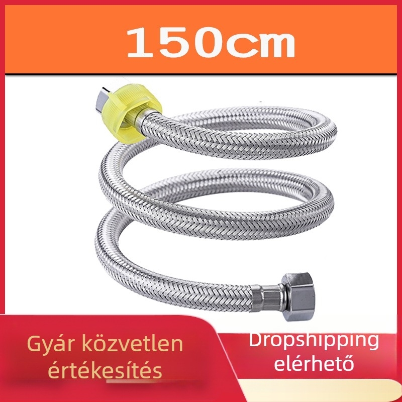 WC vízellátó tömlő, két véggel, rozsdamentes acél huzott fonatból, modell s8566, 1.6 MPa, 80°C, forgatható csatlakozás, modern stílus