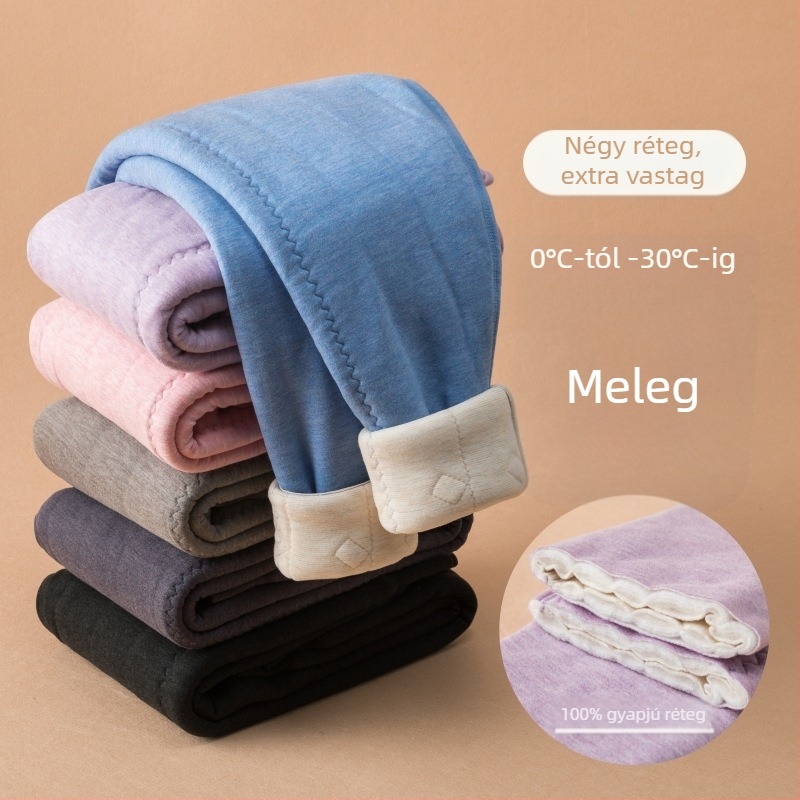 Gyerekeknek készült négy rétegű ultra vastag termikus nadrág, 100% gyapjú, fleece bélés, magas derék, téli viselet