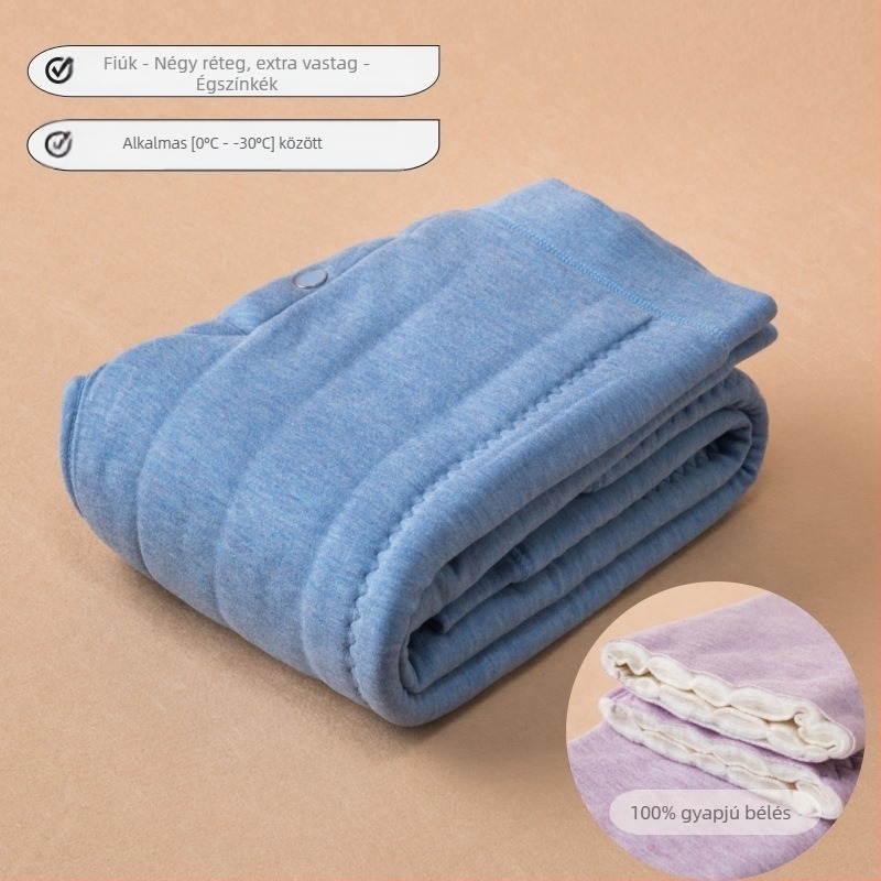 Gyerekeknek készült négy rétegű ultra vastag termikus nadrág, 100% gyapjú, fleece bélés, magas derék, téli viselet
