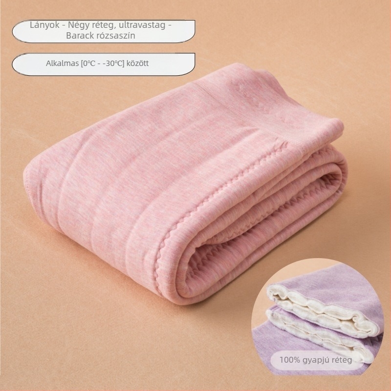 Gyerekeknek készült négy rétegű ultra vastag termikus nadrág, 100% gyapjú, fleece bélés, magas derék, téli viselet