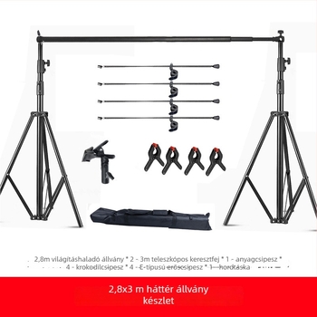 Filmek és TV felvételekhez háttérkeret, E-típusú erős csipesz és teleszkópos keresztléc, fémből, súly 7,5 kg