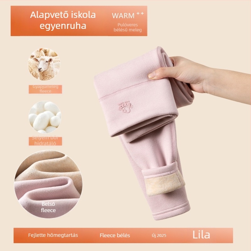 Gyermekek melegítő nadrágjai őszre-télre, magas derekú, belső gyapjú-selyem bélés, fleece belső, elasztikus derék, 3-8 éveseknek