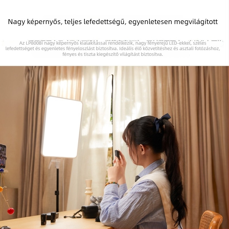 LP800Bi síkpaneles világítás fényképezéshez, élő közvetítéshez és szépség videókhoz, kettős színhőmérséklet, hordozható