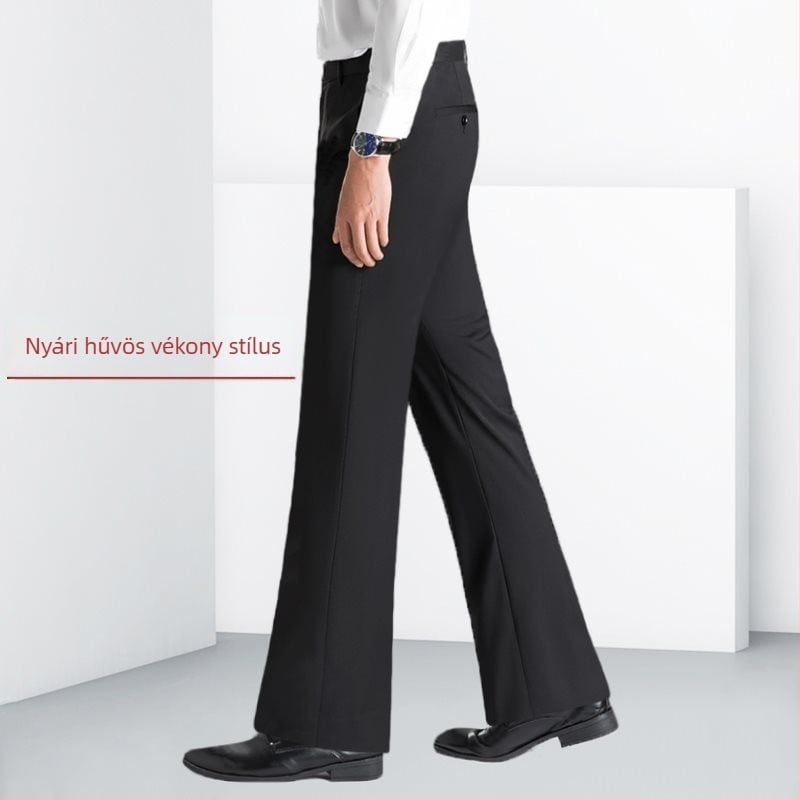 Férfi len nadrág, egyenes szabású, üzleti stílus, vasalásmentes, quilting részletekkel