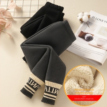 Lányoknak készült fleeces bélelt leggings, koreai stílus, középmagas derekú, 95% pamut, őszi-téli szezon, 3–8 éveseknek
