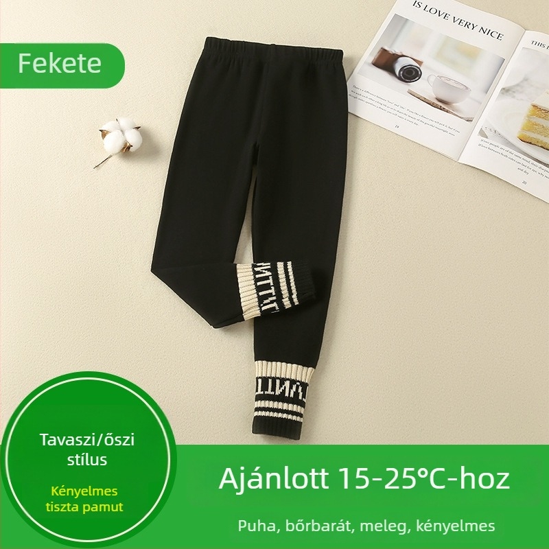 Lányoknak készült fleeces bélelt leggings, koreai stílus, középmagas derekú, 95% pamut, őszi-téli szezon, 3–8 éveseknek