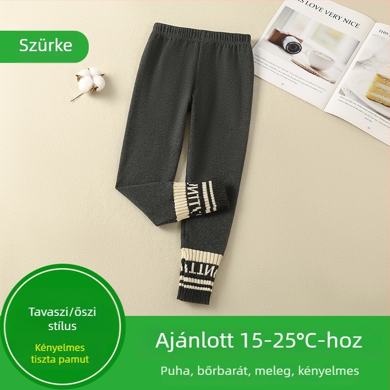 Lányoknak készült fleeces bélelt leggings, koreai stílus, középmagas derekú, 95% pamut, őszi-téli szezon, 3–8 éveseknek