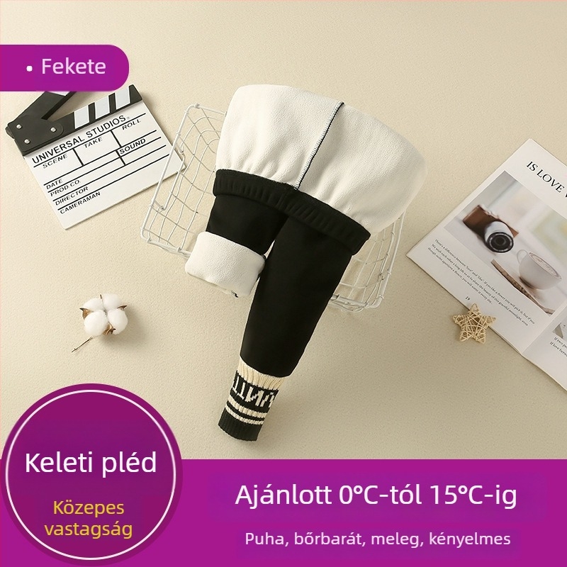 Lányoknak készült fleeces bélelt leggings, koreai stílus, középmagas derekú, 95% pamut, őszi-téli szezon, 3–8 éveseknek