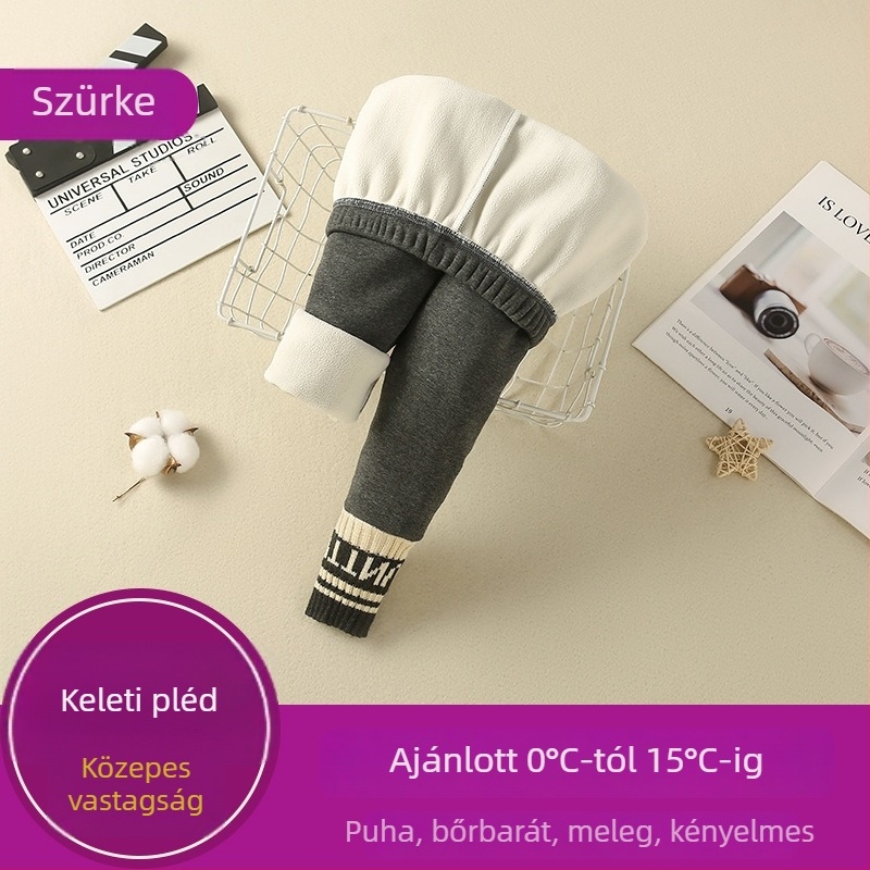 Lányoknak készült fleeces bélelt leggings, koreai stílus, középmagas derekú, 95% pamut, őszi-téli szezon, 3–8 éveseknek