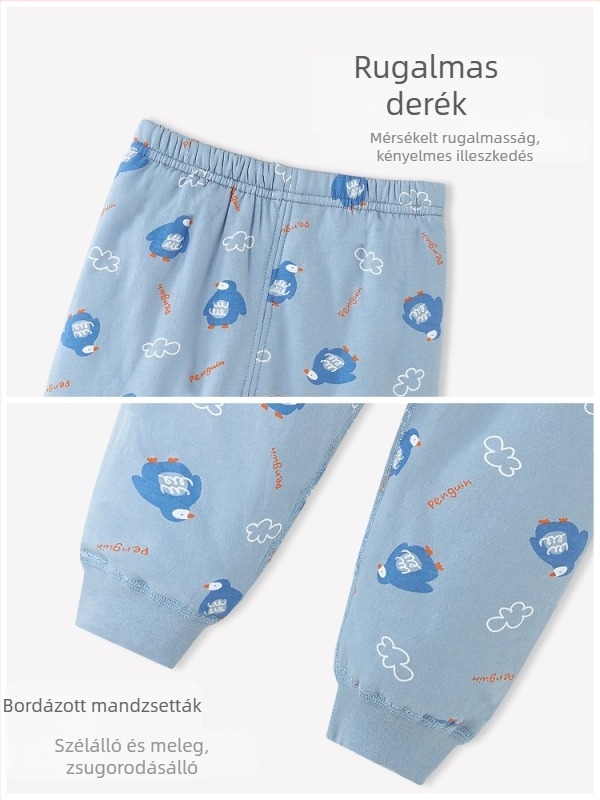 Gyerekeknek meleg pamut hosszúnemű alsónemű tavasszal-őszre, bélelt, 100% pamut, középmagas derék, nyitott ágyék, 1–3 éveseknek (80–100 cm)