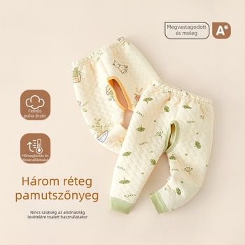 Baba pamutnadrág nyitott ágyékkal, meleg tavasz–őszre, középmagas derék, 1–3 éveseknek