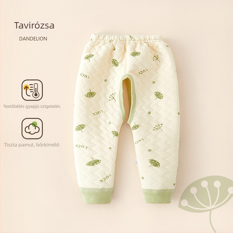 Baba pamutnadrág nyitott ágyékkal, meleg tavasz–őszre, középmagas derék, 1–3 éveseknek