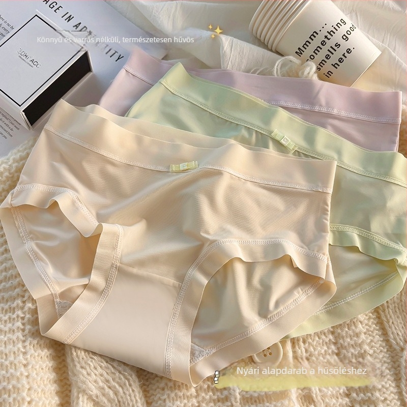 Női középmagasságú alsónemű, lélegző Ice Silk nejlon anyagból, pamut bélés a szeméremtájon, antibakteriális, masni mintázat