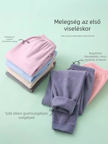 Gyerekeknek készült csíkos, kétoldalúan bolyhosított termal nadrág, középmagas derekú, őszi–téli szezonra, uniszex, 3–8 évesek