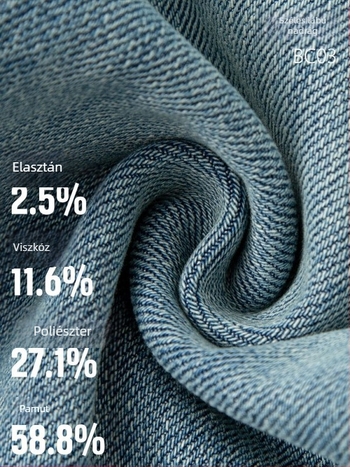 Nadrág négyszeres elasztikussággal rendelkező denim, magas derekú, pamut-elasztán keverék, karcsú fazon