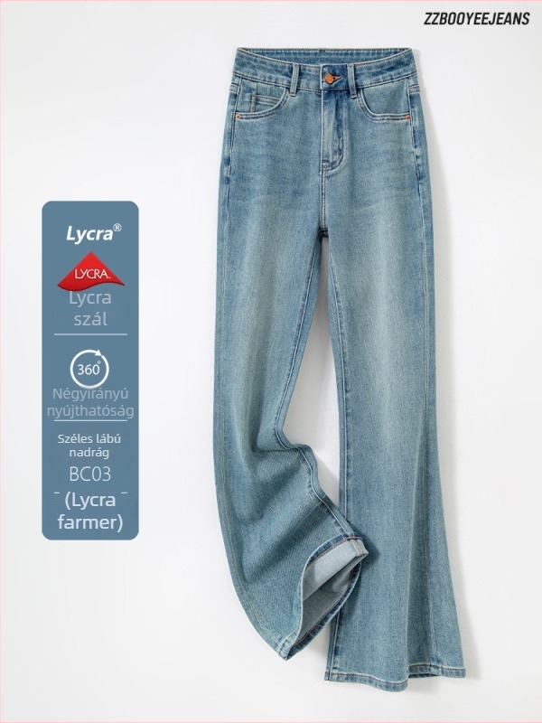 Nadrág négyszeres elasztikussággal rendelkező denim, magas derekú, pamut-elasztán keverék, karcsú fazon