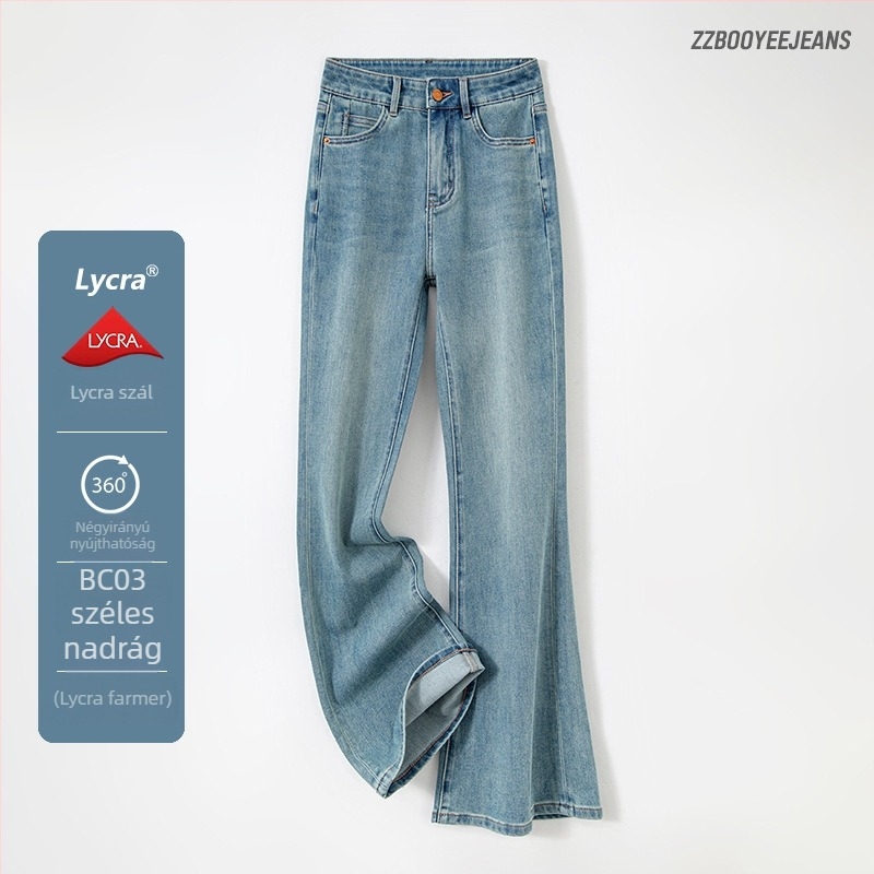 Nadrág négyszeres elasztikussággal rendelkező denim, magas derekú, pamut-elasztán keverék, karcsú fazon