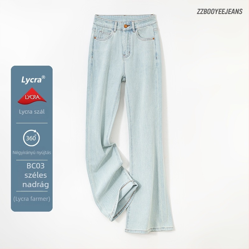 Nadrág négyszeres elasztikussággal rendelkező denim, magas derekú, pamut-elasztán keverék, karcsú fazon