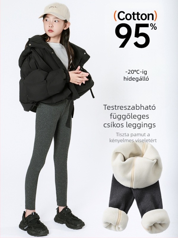 Gyerekeknek készült pamut leggings fleece-betéttel, magas derekú, őszi–téli szezon, koreai stílus