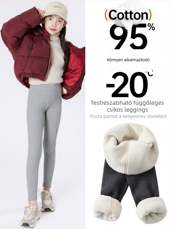 Gyerekeknek készült pamut leggings fleece-betéttel, magas derekú, őszi–téli szezon, koreai stílus