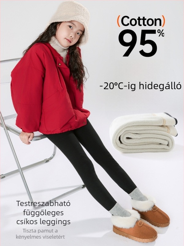 Gyerekeknek készült pamut leggings fleece-betéttel, magas derekú, őszi–téli szezon, koreai stílus