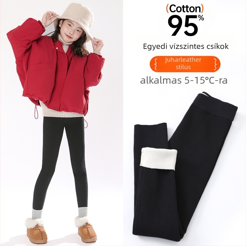 Gyerekeknek készült pamut leggings fleece-betéttel, magas derekú, őszi–téli szezon, koreai stílus