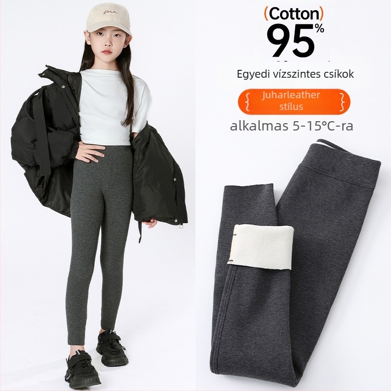 Gyerekeknek készült pamut leggings fleece-betéttel, magas derekú, őszi–téli szezon, koreai stílus