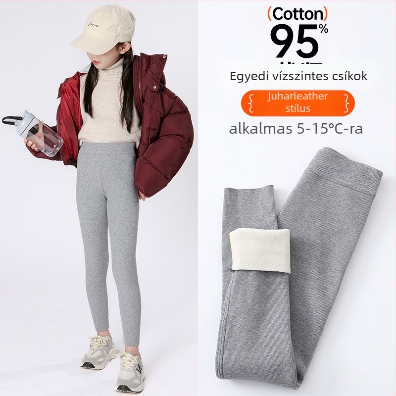 Gyerekeknek készült pamut leggings fleece-betéttel, magas derekú, őszi–téli szezon, koreai stílus
