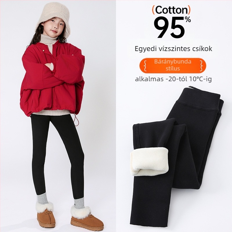 Gyerekeknek készült pamut leggings fleece-betéttel, magas derekú, őszi–téli szezon, koreai stílus