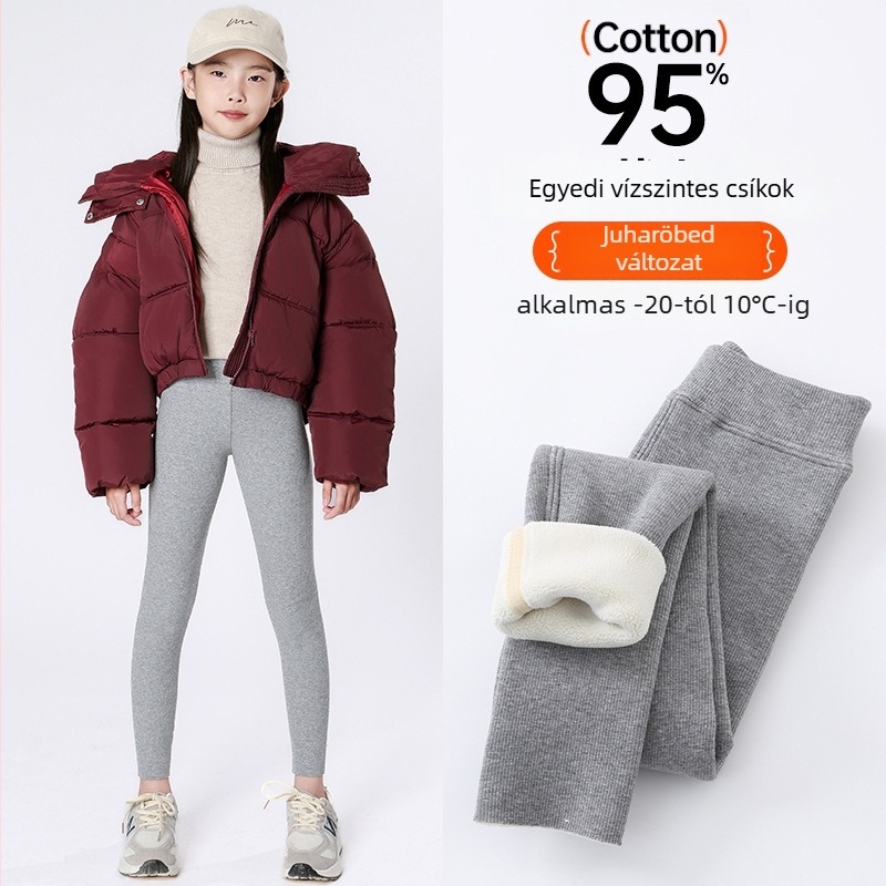 Gyerekeknek készült pamut leggings fleece-betéttel, magas derekú, őszi–téli szezon, koreai stílus