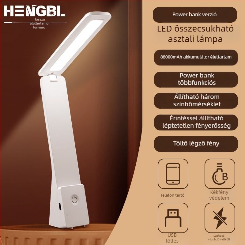 LED asztali lámpa tanuláshoz és éjszakai szobához szemvédővel, USB táplálás, hangvezérlés, egyszerű modern kialakítás, CRI ≥95, 100–300W