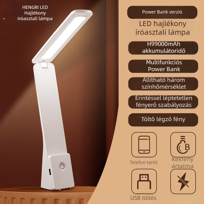 LED asztali lámpa tanuláshoz és éjszakai szobához szemvédővel, USB táplálás, hangvezérlés, egyszerű modern kialakítás, CRI ≥95, 100–300W