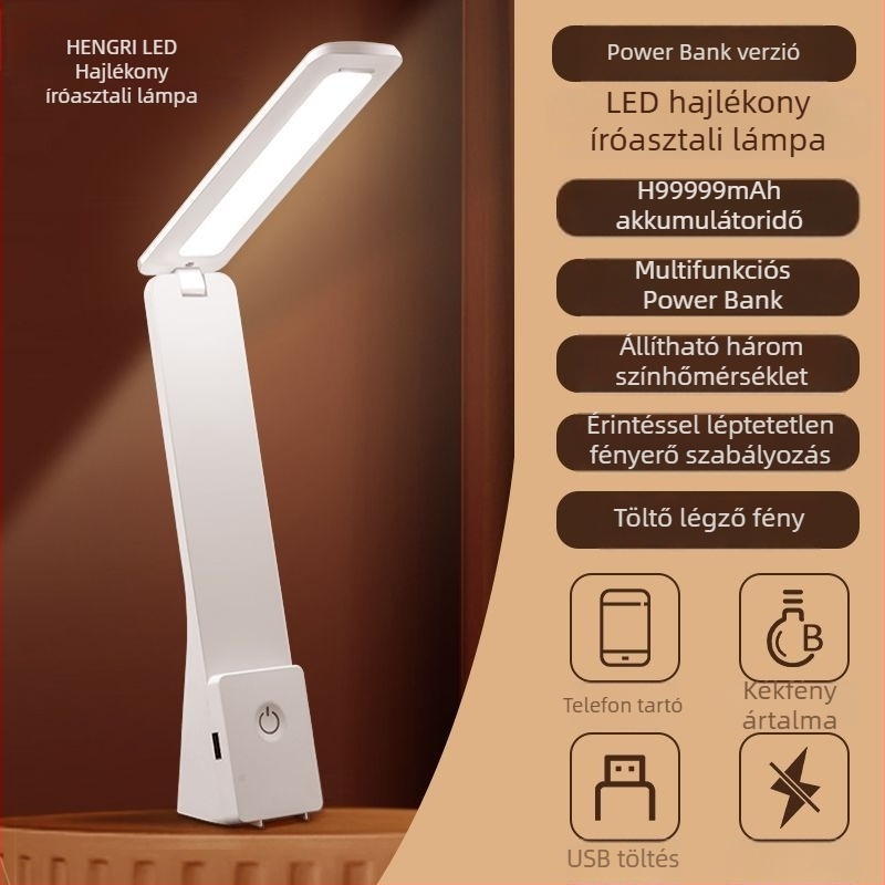 LED asztali lámpa tanuláshoz és éjszakai szobához szemvédővel, USB táplálás, hangvezérlés, egyszerű modern kialakítás, CRI ≥95, 100–300W