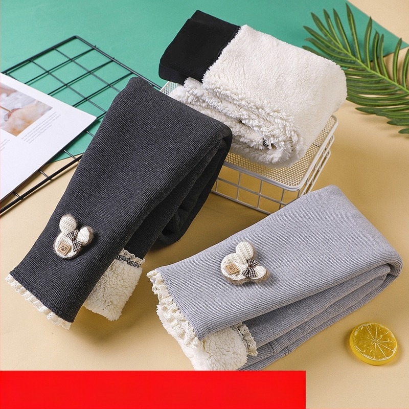 Varrás nélküli pamut leggings lányoknak, fleece-bevonattal, középmagas derekú, őszi–téli szezonra, 3–8 éveseknek