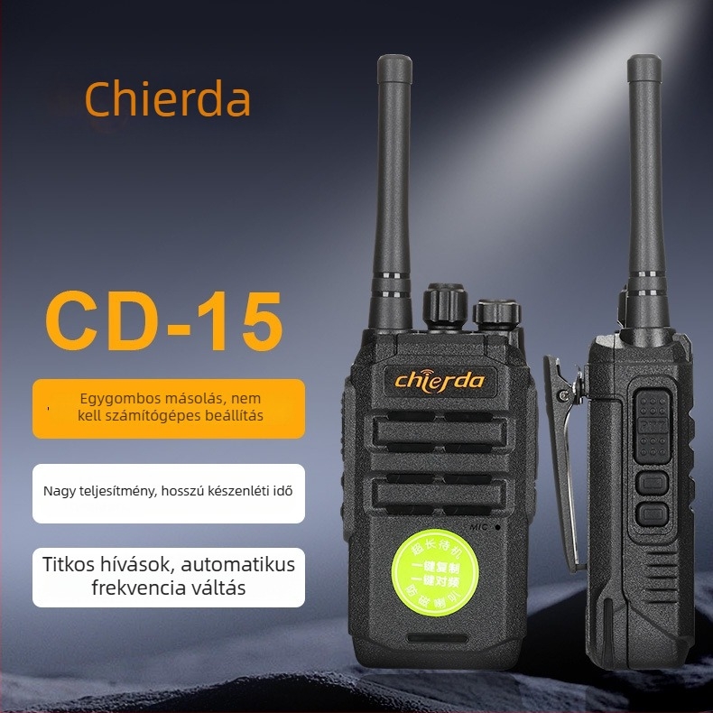 Chielda hordozható walkie-talkie, 400–480 MHz, 2W, 16 csatorna, hatótáv 1,5–3 km, 3600 mAh lítium akkumulátor