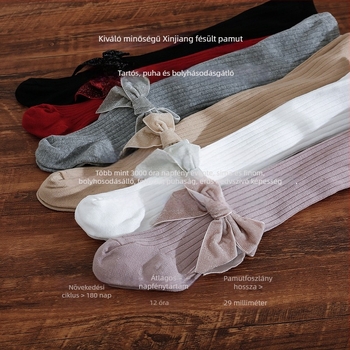 Pamut baba- és kislány leggings masnival, magas derékkal, hercegnő-stílusú, egyszínű, tavasz–ősz, 1–3 éveseknek