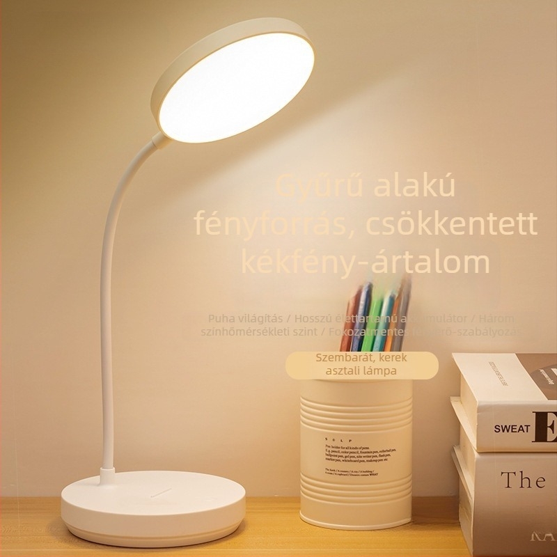 Szemvédő LED-es asztali lámpa, USB-táplálású, töltőre és hálózatról is működik, ideális tanulmányi Kollégiumokhoz és hálószobákhoz; olvasó- és éjjeli fény