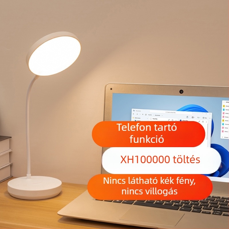 Szemvédő LED-es asztali lámpa, USB-táplálású, töltőre és hálózatról is működik, ideális tanulmányi Kollégiumokhoz és hálószobákhoz; olvasó- és éjjeli fény