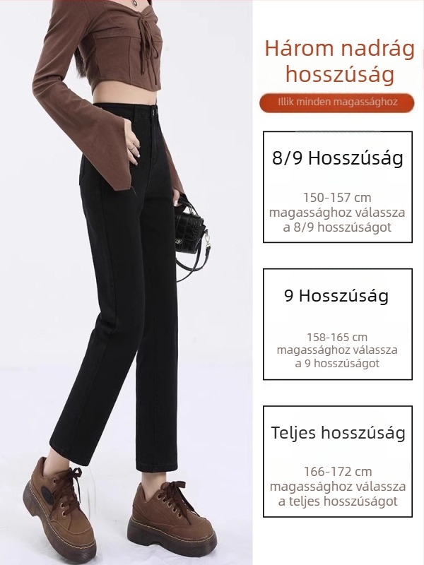 Farmerhatású egyenes szárú crop nadrág magas derékkal, könnyű nyújtás, 70-80% viszkóz és <30% spandex