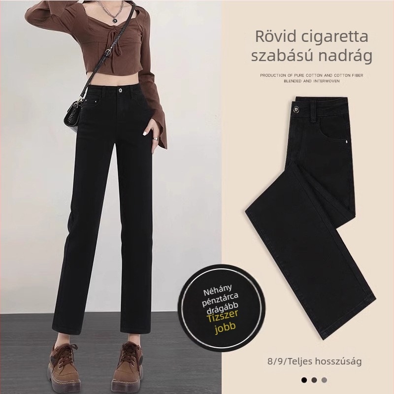 Farmerhatású egyenes szárú crop nadrág magas derékkal, könnyű nyújtás, 70-80% viszkóz és <30% spandex