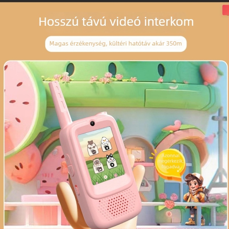 Gyerekeknek szóló videóintercom kijelzővel – 2,4 GHz, legfeljebb 1,5 km hatótávolság, kétcsatornás, Li-ion akkumulátor 650 mAh, offline működés