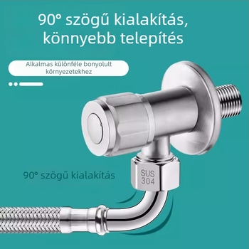 90°-os könyökös WC vízbevezető tömlő, 304 rozsdamentes acél, fémlánc hálózatos tömlő, csavaros csatlakozás, névleges nyomás 1.6 MPa, 0–90 °C, márka Zimani
