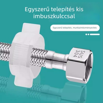 90°-os könyökös WC vízbevezető tömlő, 304 rozsdamentes acél, fémlánc hálózatos tömlő, csavaros csatlakozás, névleges nyomás 1.6 MPa, 0–90 °C, márka Zimani