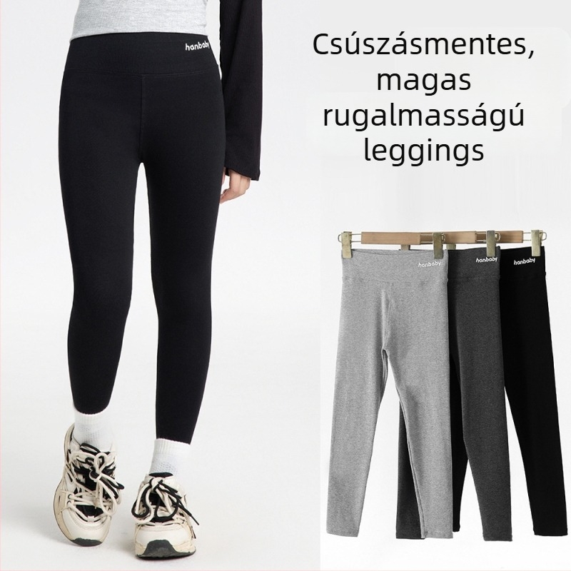 Gyerekeknek készült fleece-belelt leggings őszi-téli, cápa mintással, magas derék, 9/10 hossz, 91% pamut, anti-pilling