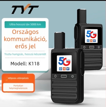 TYT K118 kétirányú rádió, 5G/4G/3G/2G hálózat, elméleti hatótáv >50 km, lítium-ion akkumulátor 3000 mAh, kijelző, porálló