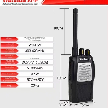 Maihua WH29 kézibeszélő, 5W, 16 csatorna, Li-ion akkumulátor 5800 mAh, frekvenciasáv 1,5-3 km, elméleti hatótáv 5-10 km