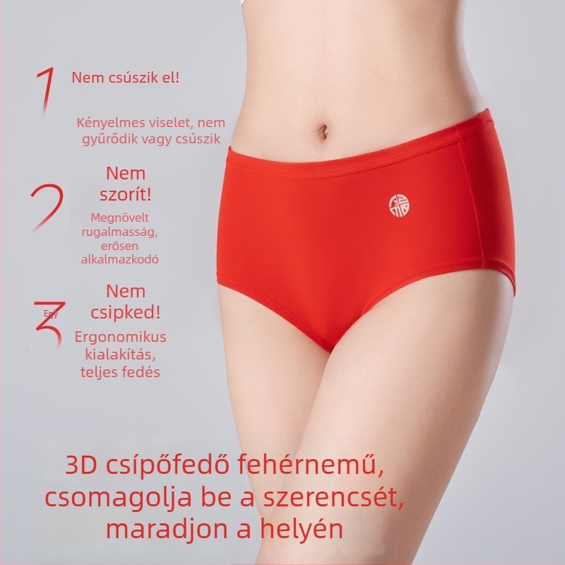 Piros női pamut alsónemű, középmagas derék, magas rugalmasság, antibakteriális, 95% pamut, 5% spandex, Solo Dance, egyszínű, nagy méret