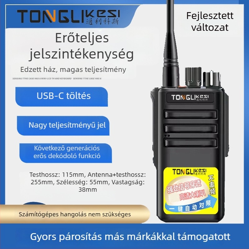 Walkie-Talkie magas teljesítményű kézibeszélő, 16 csatorna, frekvenciasáv 4000-470 MHz, kimeneti teljesítmény 5W, 3–5 km hatótávolság, Li-ion akkumulátor 3800 mAh