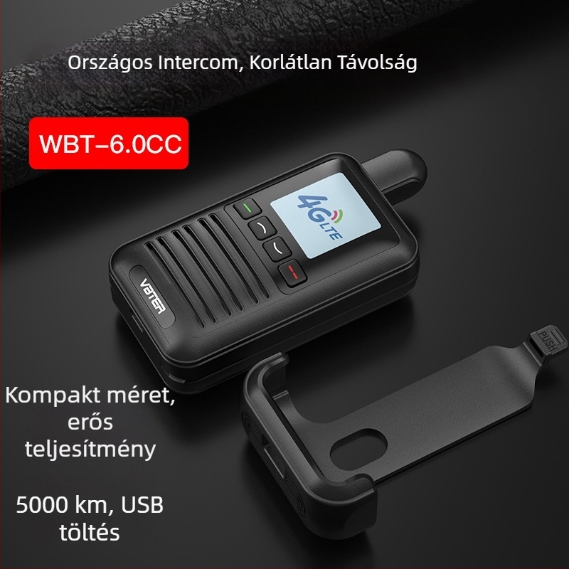 Walkie-talkie WBT-6.0cc, 400 MHz, >50 km hatótáv, 5G/4G/3G/2G hálózat, Li-ion 4900 mAh akkumulátor